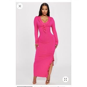 Lizzie Ribbed Midi Dress, Pink, Medium